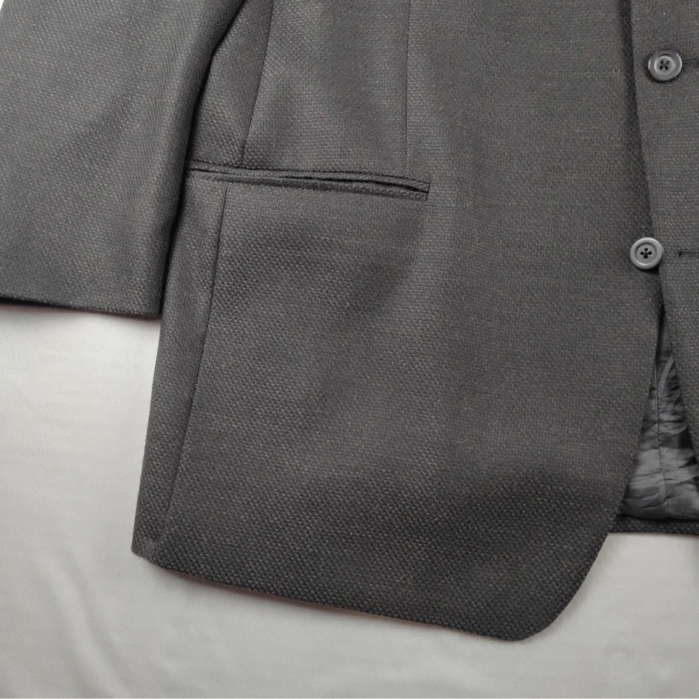 DKNY Mens 46R Sport Coat Blazer Brown Black Birdseye Pure New Wool Textured
